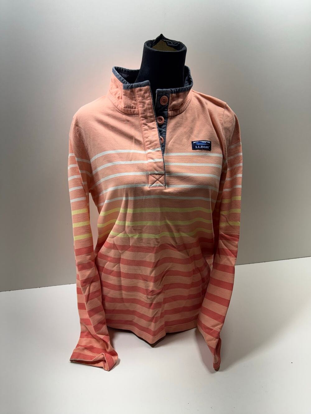 LL Bean Rugby Pullover Sweatshirt Women’s Sz Large Orange White Striped Gorpcore